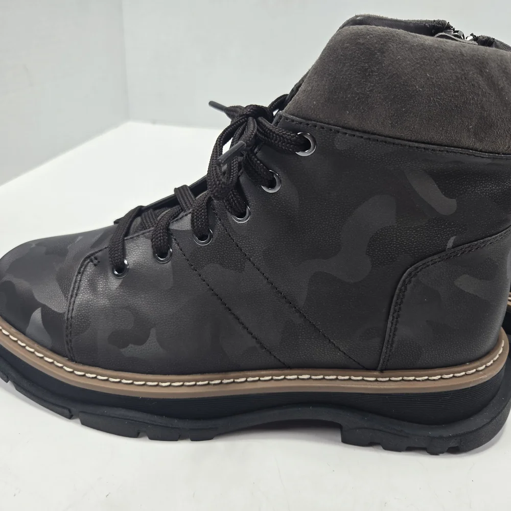 Linea Paolo Women's Boca Dark Brown Camo Combat Leather Ankle Boots Size 8.5